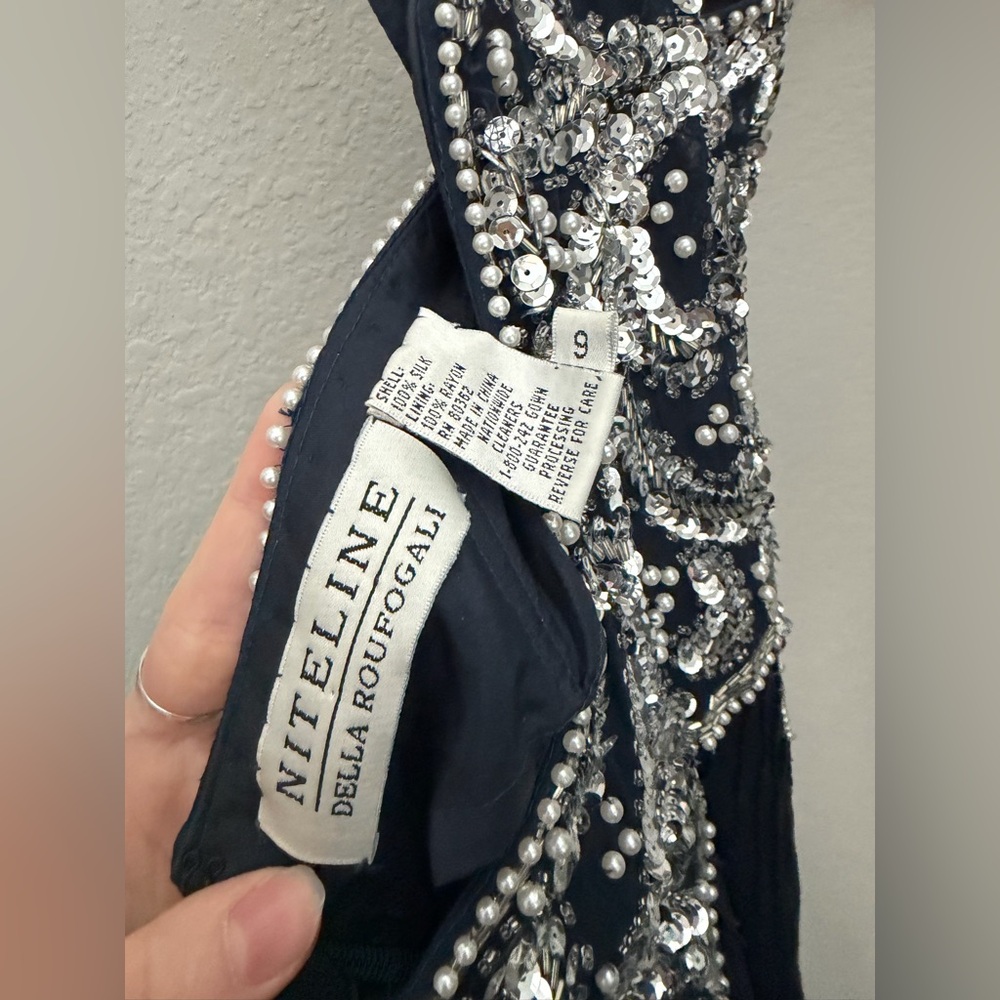 Niteline Della Roufogali Vintage 1980's Sapphire Blue Beaded Silk Evening Gown 6 - Picture 5 of 9
